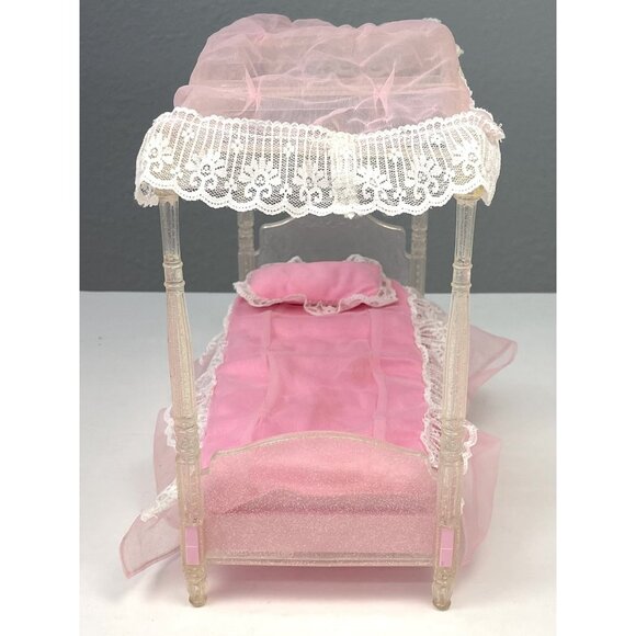 1996 MATTEL Barbie Glitter & Glow Light-up Canopy Bed Pink Furniture 15327 *Read - Picture 12 of 16